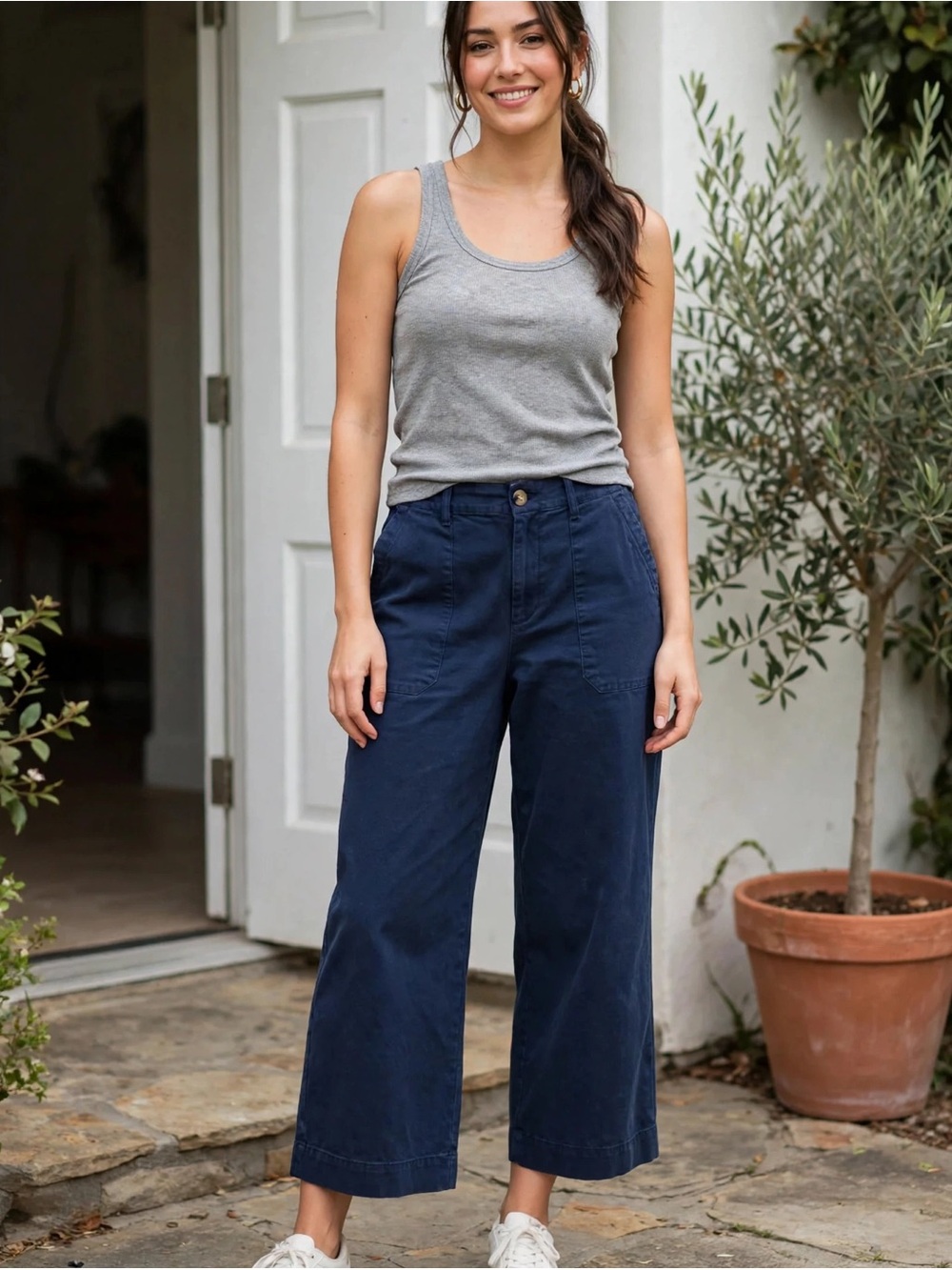 Wonderly Navy Wide-Leg Cropped Utility Pants